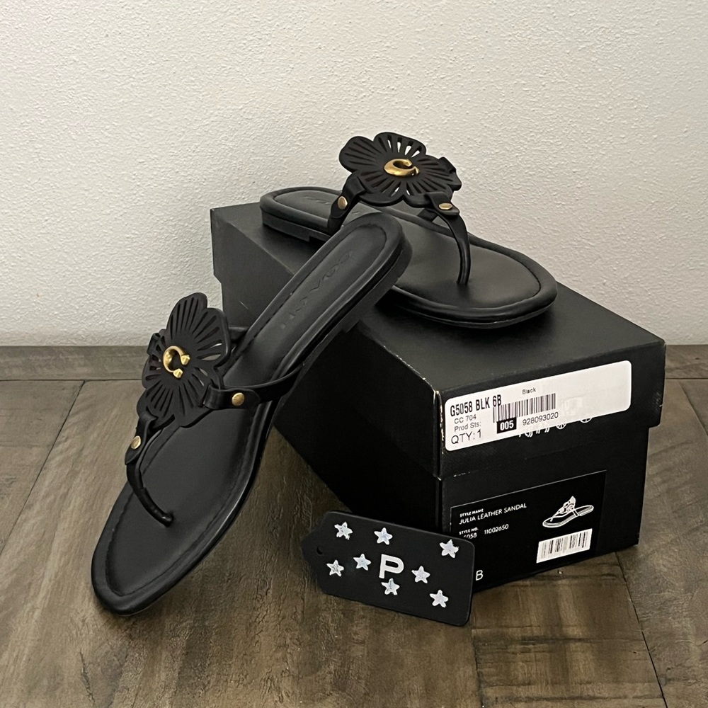 Coach Julia Leather Sandal Black EEUC